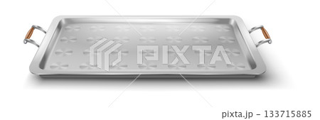 Rectangular Metal Tray with Wooden Handles Rectangular Metal Tray with Wooden Handles 133715885