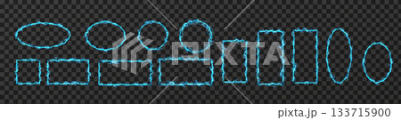 Set of Glowing Neon Electric Shapes on Transparent Background Set of Glowing Neon Electric Shapes on Transparent Background 133715900