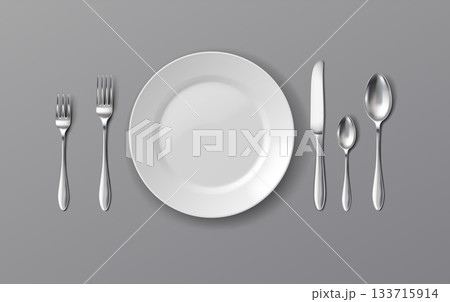 Elegant Table Setting with Silverware on Grey Background Elegant Table Setting with Silverware on Grey Background 133715914