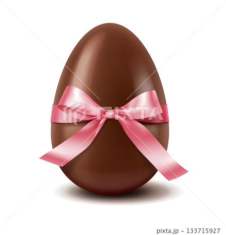 Chocolate Egg Wrapped with Elegant Pink Ribbon Chocolate Egg Wrapped with Elegant Pink Ribbon 133715927