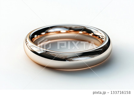 Pair of white gold wedding rings on a white background. 133716158