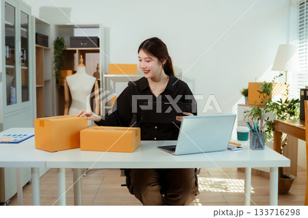 asian women contacted a customer asking for a shipping address. asian women contacted a customer asking for a shipping address. 133716298