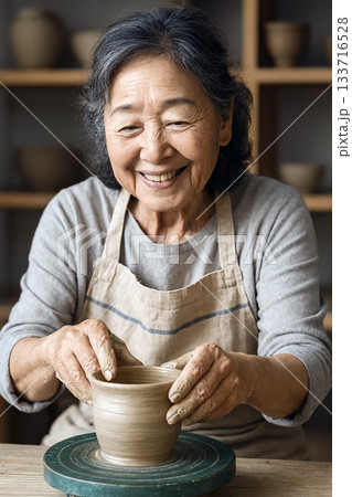 陶芸をするシニア女性 133716528