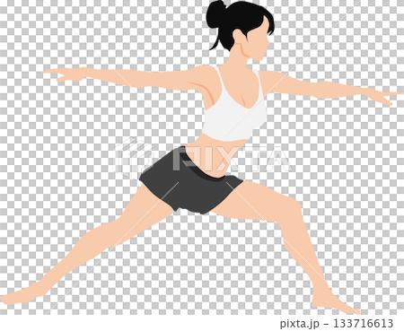 Illustration of a woman stretching after waking up in the morning routine 133716613
