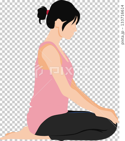 モーニングルーティンで寝起きにストレッチをする女性のイラスト 133716614