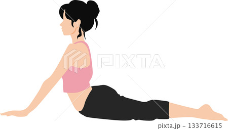 モーニングルーティンで寝起きにストレッチをする女性のイラスト モーニングルーティンで寝起きにストレッチをする女性のイラスト 133716615