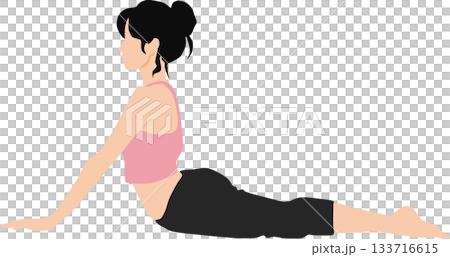 モーニングルーティンで寝起きにストレッチをする女性のイラスト モーニングルーティンで寝起きにストレッチをする女性のイラスト 133716615