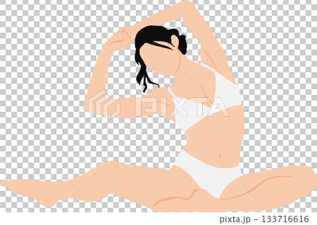 モーニングルーティンで寝起きにストレッチをする女性のイラスト モーニングルーティンで寝起きにストレッチをする女性のイラスト 133716616