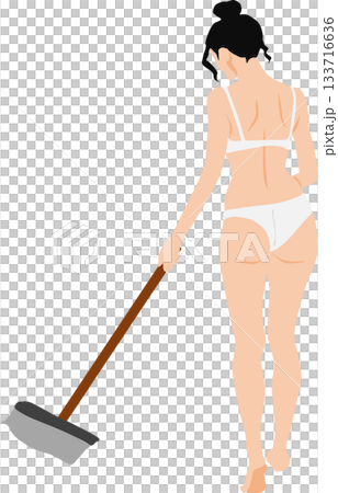 Illustration of a woman in underwear cleaning her room Illustration of a woman in underwear cleaning her room 133716636