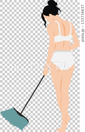 Illustration of a woman in underwear cleaning her room Illustration of a woman in underwear cleaning her room 133716637