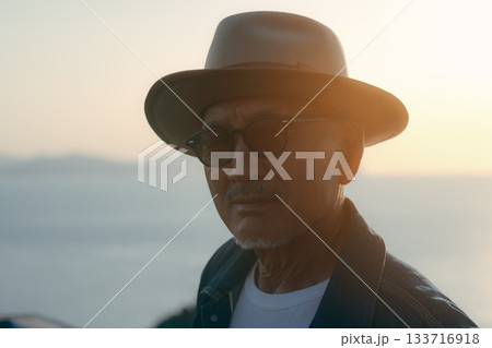 夕暮れの海を眺めるシニア男性のポートレート 夕暮れの海を眺めるシニア男性のポートレート 133716918