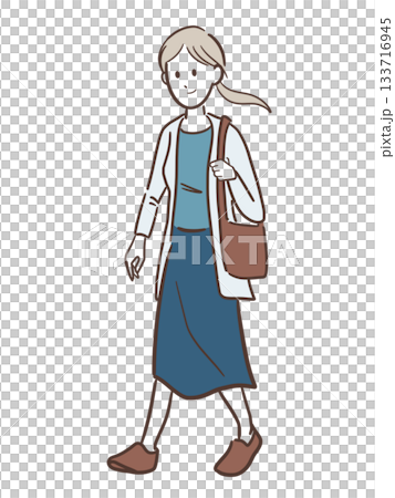 肩掛け鞄を下げた若い女性のイラスト 肩掛け鞄を下げた若い女性のイラスト 133716945