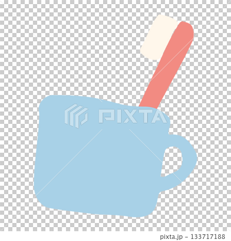 Easy kindergarten illustrations (no outlines, easy-going) | Toothbrush and cup set illustration 133717188
