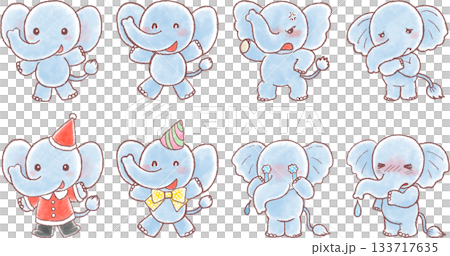 かわいいゾウのイラスト_色々な表情セット かわいいゾウのイラスト_色々な表情セット 133717635
