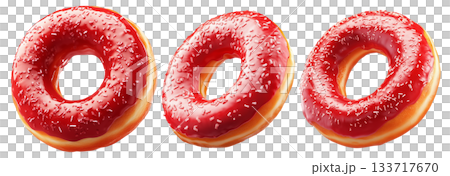 Delicious red glazed donut with chocolate drizzle and sprinkles, isolated on white transparent background 133717670