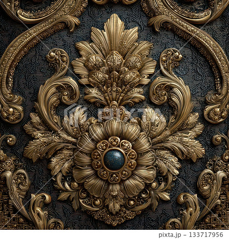 Ornate Golden Floral Design with Intricate Baroque Details Ornate Golden Floral Design with Intricate Baroque Details 133717956