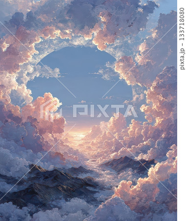 Majestic Cloud Formation with Sunset Illuminating the Horizon 133718080