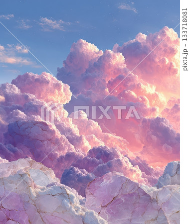 Majestic Pink Clouds Against a Clear Blue Sky at Sunset 133718081