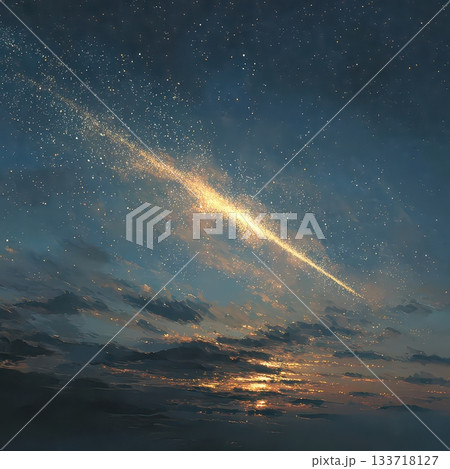 Celestial Scene with Stardust and Cosmic Light in Night Sky 133718127