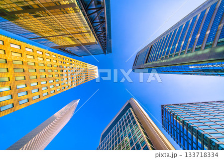 日本の東京都市景観 汐留のビジネス街などを望む。明日へ、輝く時代 133718334