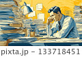 書類に囲まれた男性 133718451