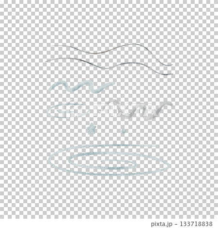 Water waves, swirls, lines, sea drops stars blue colors. Hand-drawn watercolor illustration, elements in childish marine style, isolated from background for design templates frames cards invitations 133718838