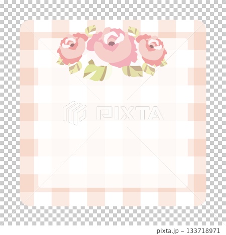 玫瑰花和格子圖案的相框。可愛復古的花卉設計。 133718971