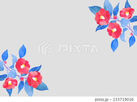 手描き水彩風　椿のフレーム 133719016