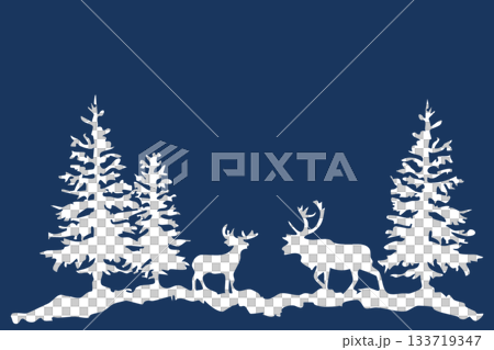 Fir trees and reindeer silhouettes | Winter forest background illustration material Fir trees and reindeer silhouettes | Winter forest background illustration material 133719347