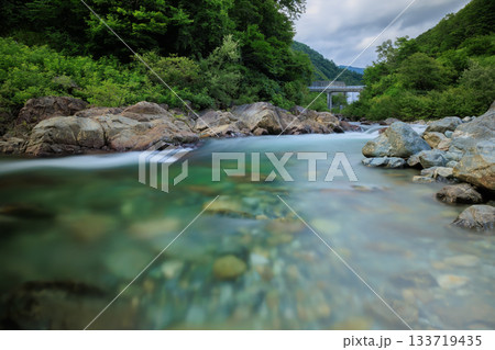 夏の緑豊かな渓谷の風景 133719435