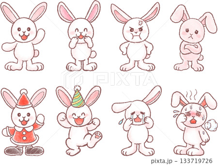 可愛いいうさぎのイラスト_色々な表情のうさぎのイラストセット 133719726