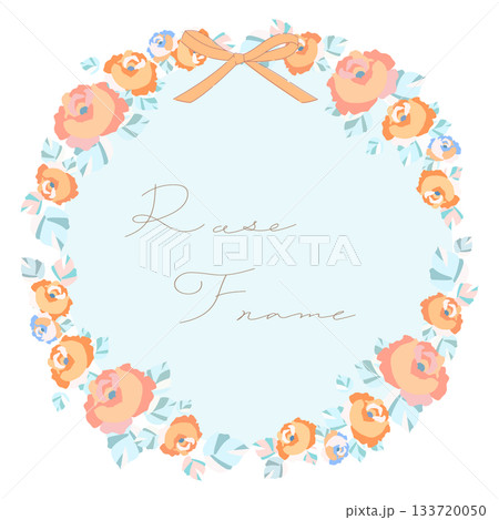 花のリース風フレーム。レトロな雰囲気のローズデザイン。 133720050