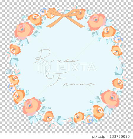花のリース風フレーム。レトロな雰囲気のローズデザイン。 133720050