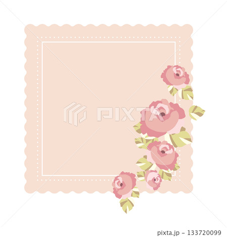 花のフレーム。レトロな雰囲気のローズデザイン。ロマンティックなボタニカルテンプレート。 花のフレーム。レトロな雰囲気のローズデザイン。ロマンティックなボタニカルテンプレート。 133720099