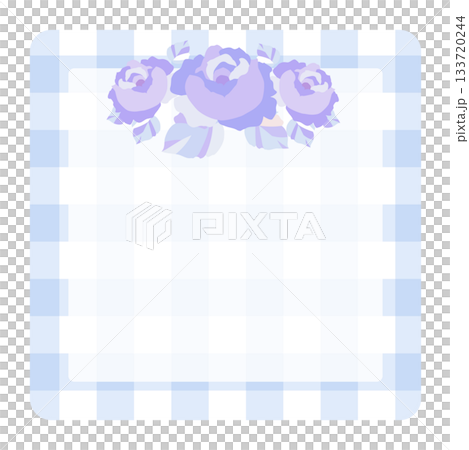 Rose and gingham check frame. Retro and cute floral design. Purple color. Rose and gingham check frame. Retro and cute floral design. Purple color. 133720244