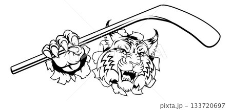 Wildcat Bobcat Ice Hockey Team Cartoon Mascot 133720697