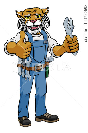 Wildcat Plumber Or Mechanic Holding Spanner 133720698