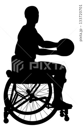 Silhouette Man Wheelchair Basketball Ball 133720701