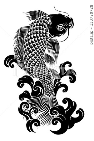 Koi Carp Fish Vintage Japanese Woodcut Style Art 133720728