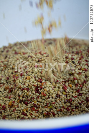 Smart farming techniques machinery roast apparatus coffee bean dry sunlight tool sunbeam sunray sunshine fresh garden produce agriculture promotes farmer concept close up plant farm blur background Smart farming techniques machinery roast apparatus coffee bean dry sunlight tool sunbeam sunray sunshine fresh garden produce agriculture promotes farmer concept close up plant farm blur background 133721678