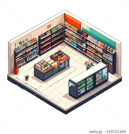 正方形のナチュラルなスーパーマーケットの店内イラスト・アイコン 133722169