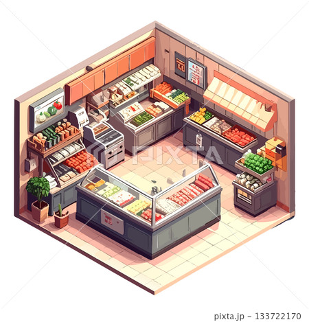 正方形のナチュラルなスーパーマーケットの店内イラスト・アイコン 正方形のナチュラルなスーパーマーケットの店内イラスト・アイコン 133722170