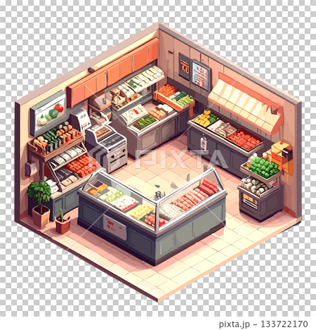 正方形のナチュラルなスーパーマーケットの店内イラスト・アイコン 正方形のナチュラルなスーパーマーケットの店内イラスト・アイコン 133722170