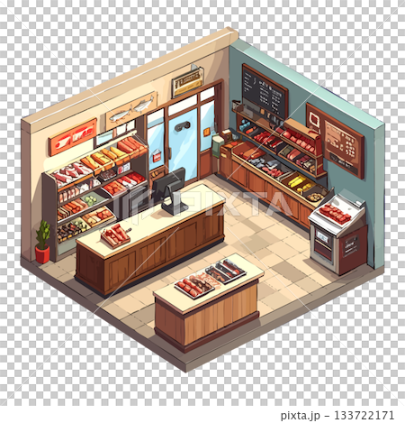 方形天然超市內部插圖圖標 133722171