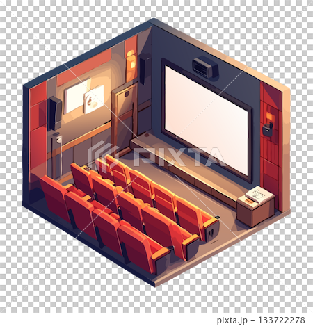 別緻的方形房間插畫，適用於商店、工作場所、電影院等場景，圖標素材 133722278