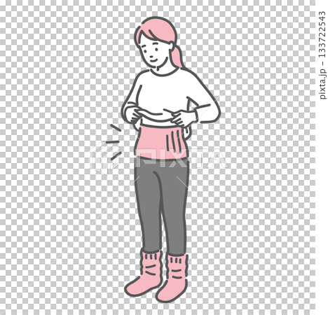冷え性対策に腹巻を着ける女性のイラスト。体を温める習慣。 133722543
