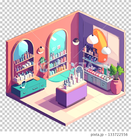 Cute cosmetic store square room illustration, for illustrations and icons 133722556