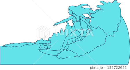 サーフィンをする女性のイラスト 133722633