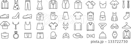 ベクターでモノクロの衣類に関する線画アイコンセット 133722730