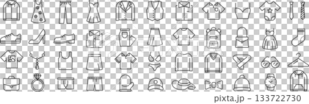 ベクターでモノクロの衣類に関する線画アイコンセット 133722730